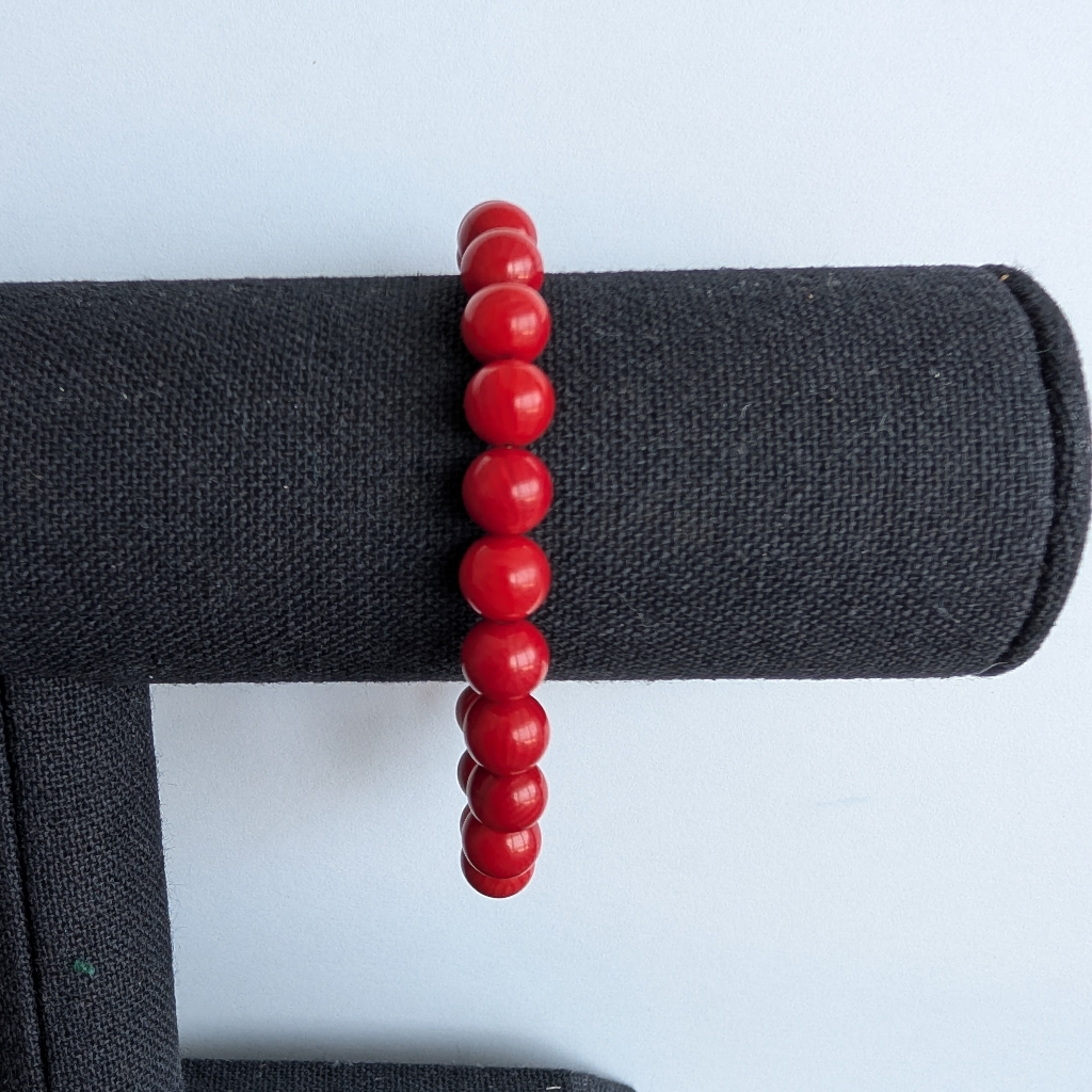 Lee Sands Stretch Beaded Natural Red Bamboo Coral Bracelet